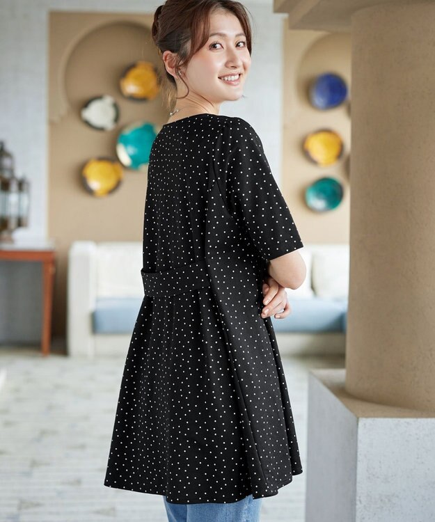 Tiaclasse 【おのののかさん着用 】「冷凛（ひやりん）」カノコバックフレアカットソー ブラックドット