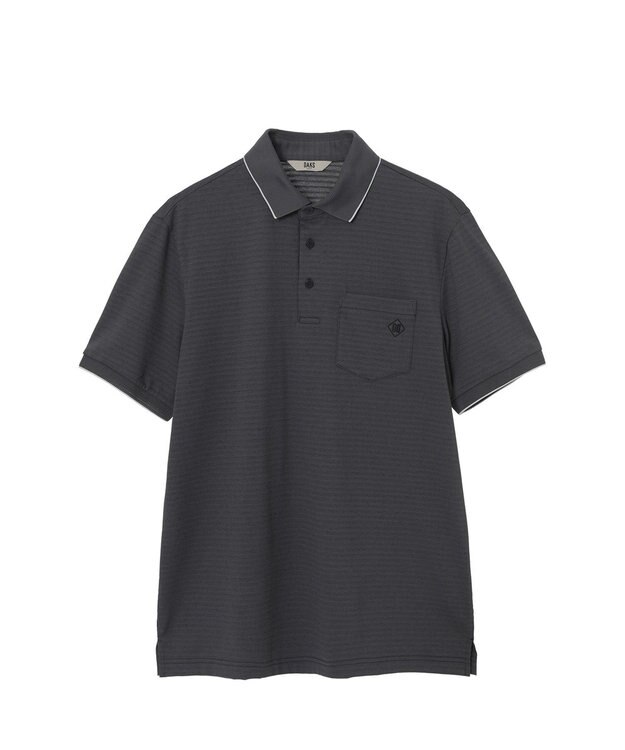 DAKS DAKS GOLF ボーダー冷感リネンミックス 半袖ポロシャツ ブラック