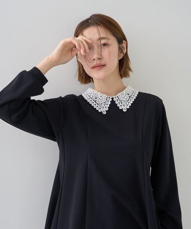 YECCA VECCA 2wayレース襟ブラウス Navy