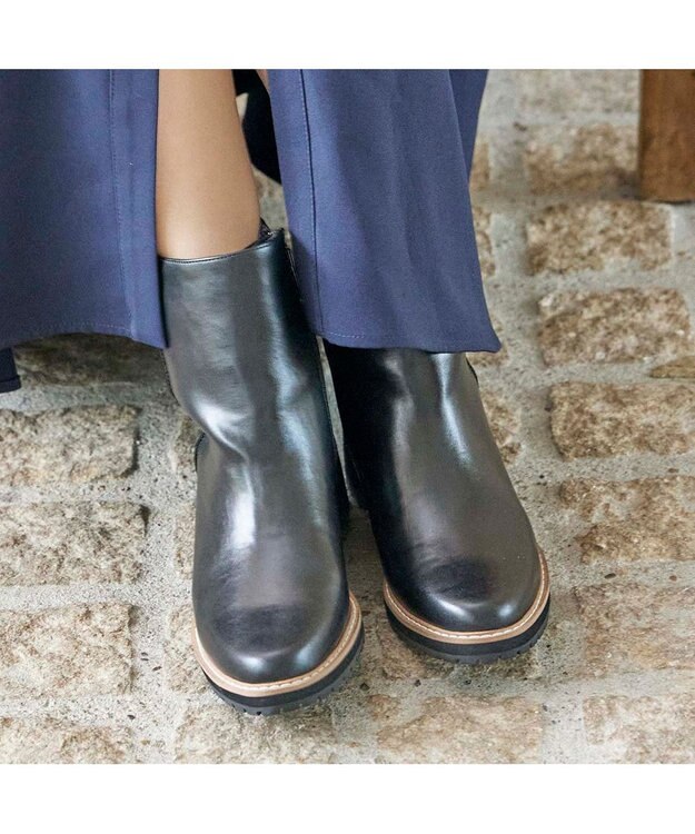MODE ET JACOMO <carino>【レイン・スノー対応】ウエッジヒールショートブーツ ブラック