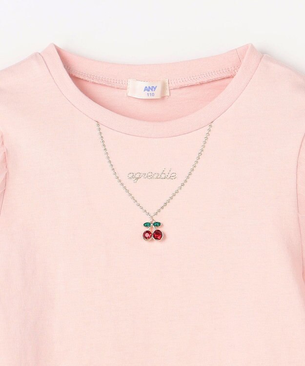 ANY KIDS チュール袖 七分Tシャツ ピンク