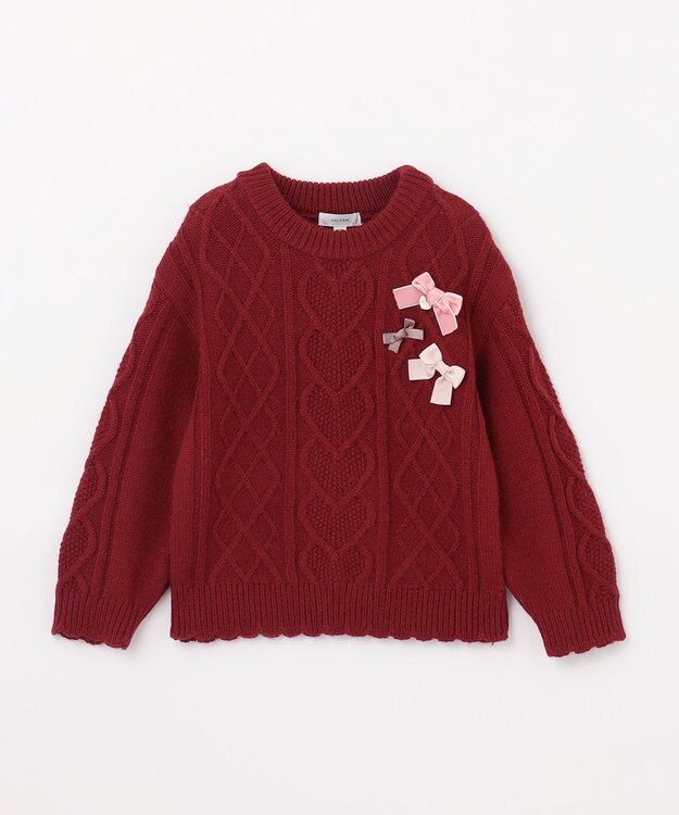 ANY KIDS リボン ケーブル ニット ワインレッド