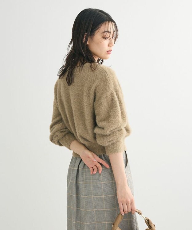 Green Parks ラメシャギーニットカーディガン Gray Beige