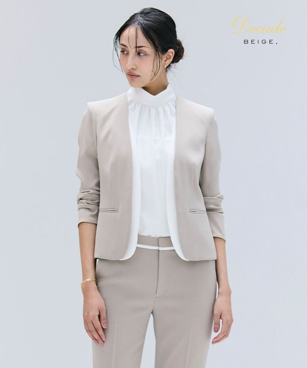 BEIGE， 【洗える・VERY NaVY 11月号掲載】CINDY / ダブルカラージャケット Taupe × White