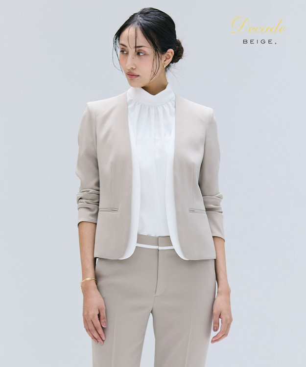 BEIGE, 【洗える・VERY NaVY 11月号掲載】CINDY / ダブルカラージャケット Taupe × White