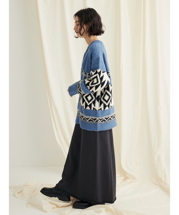 CRAFT STANDARD BOUTIQUE オルテガ柄ニットＺＩＰブルゾン Sax