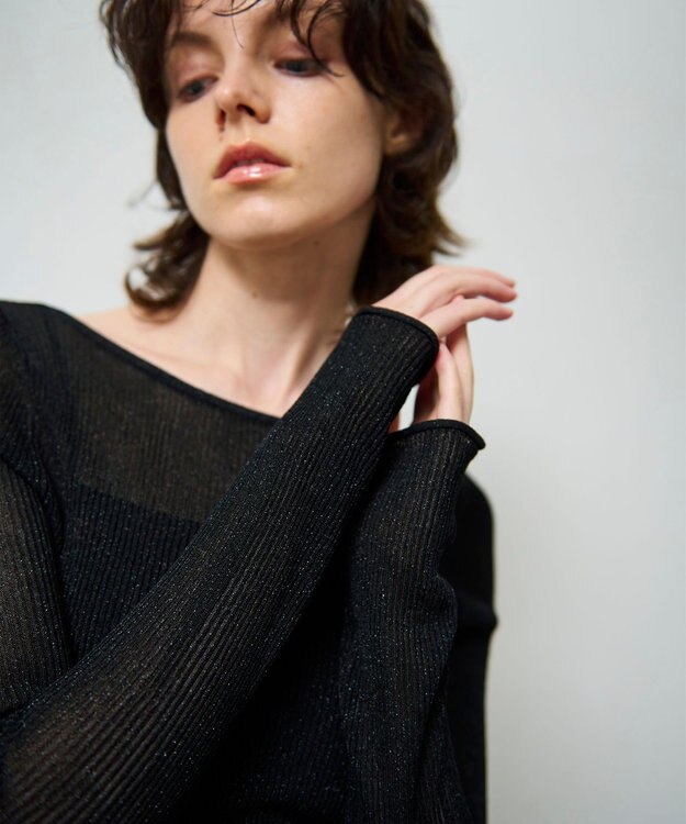 GRACE CONTINENTAL ラメシアーリブニットトップ ブラック