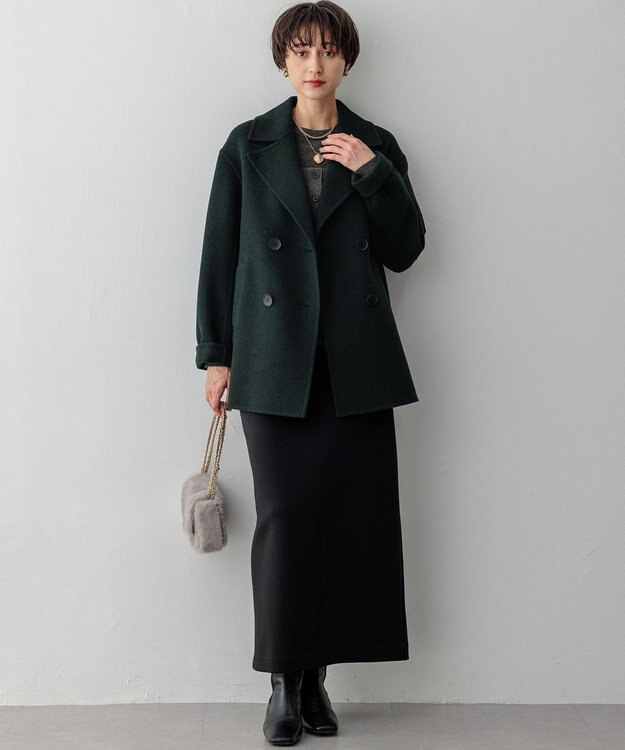 23区 L 【滝沢眞規子さん着用】MANTECOPureリバー Pコート ダークグリーン系