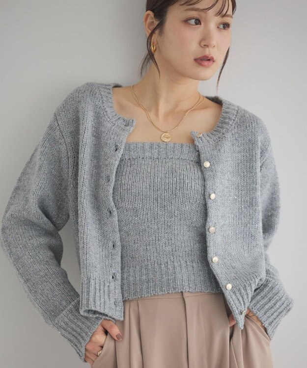 earth music&ecology 【セット2点】SET2点フラワースパンコールカーデ＋ビスチェ Gray Mixture