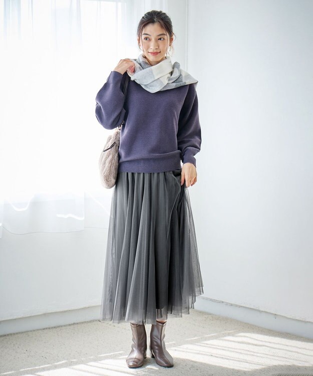 ANY 【ウエストゴム】チュールフレアースカート チャコール