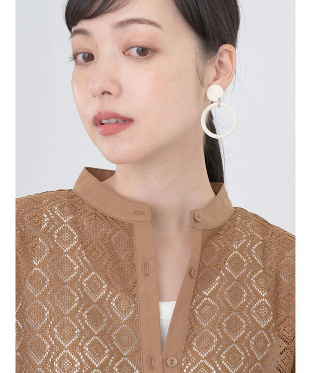 earth music&ecology レースバンドカラーシャツ Green