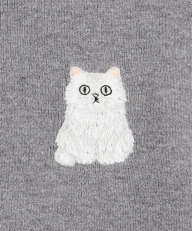 Feroux 【猫カフェMOCHAコラボ】しらたまくん刺繍 ニット グレー系