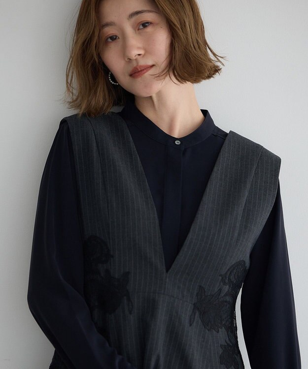 YECCA VECCA フラワーレースジャンスカ Stripe