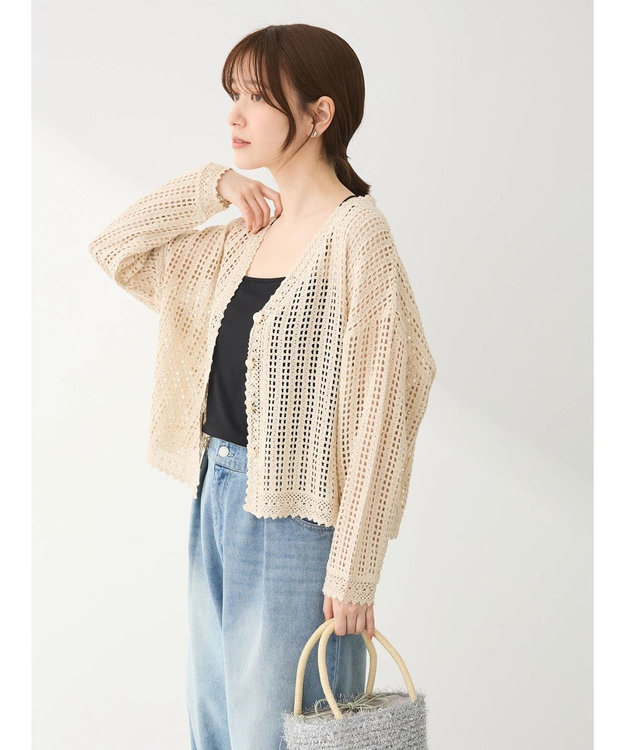 Green Parks インド綿　レース編みカーディガン Natural