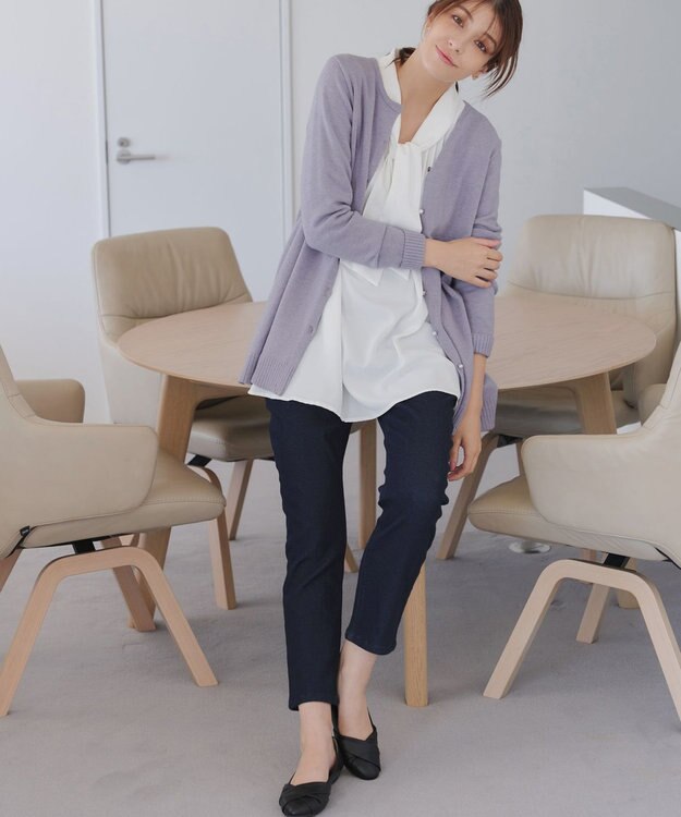 Tiaclasse 【裏起毛・洗える】マシュマロタッチデニムパンツ ネイビー