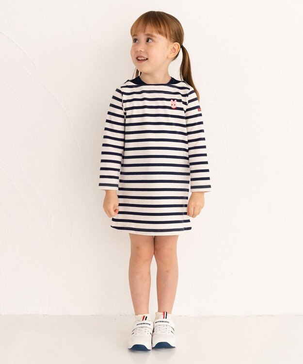 MIKI HOUSE HOT BISCUITS 【80-120cm】ボーダーワンピース 紺×白