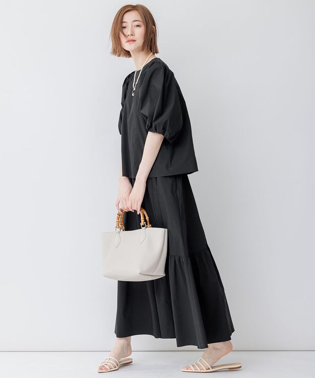 23区 L 【一部店舗限定/洗える】ハイカウントウェザーストレッチ パフスリーブ ブラウス ブラック系