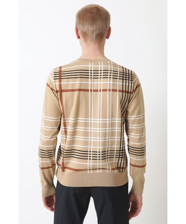 DAKS イノベーション チェック クルーネックセーター キャメル