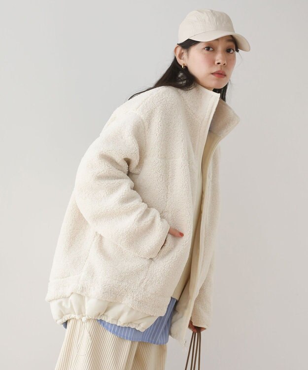 Green Parks 異素材コンビスタンドボアブルゾン Ivory