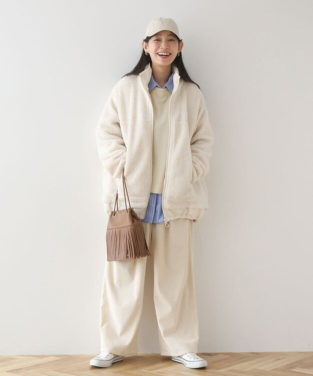 Green Parks 異素材コンビスタンドボアブルゾン Ivory