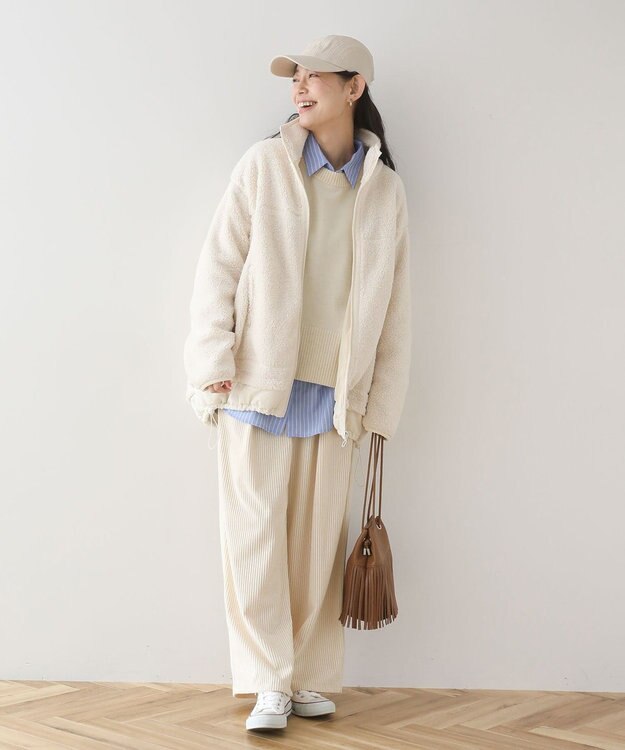 Green Parks 異素材コンビスタンドボアブルゾン Ivory