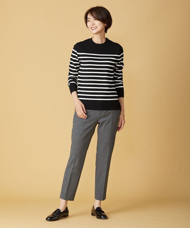 J.PRESS LADIES S 【洗える】アルガンシルクチェック テーパード パンツ ライトグレー系3