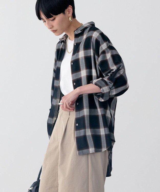 AMERICAN HOLIC イージーケアバックタックシャツ Check Black