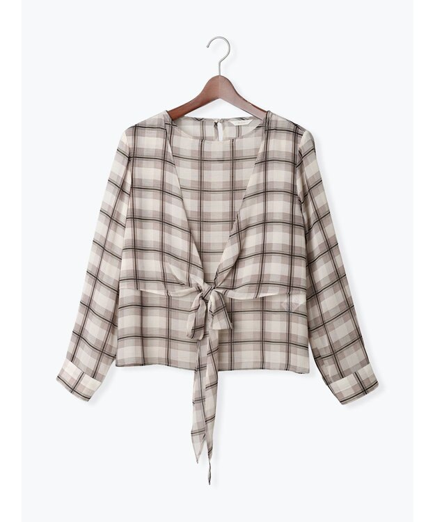 Te chichi ウエストリボンシアーチェックブラウス ブラウン