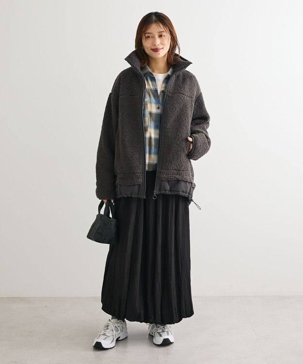 Green Parks 異素材コンビスタンドボアブルゾン Charcoal Gray