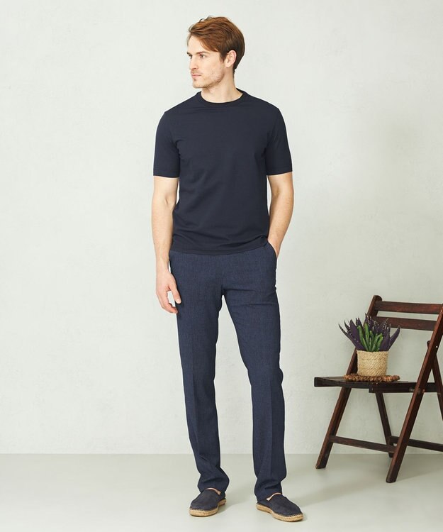 JOSEPH ABBOUD 【オーガニックコットン】ブロックサッカー Tシャツ ネイビー系