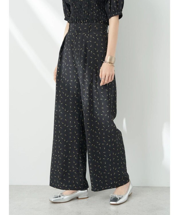 earth music&ecology 花柄ワイドパンツ Black