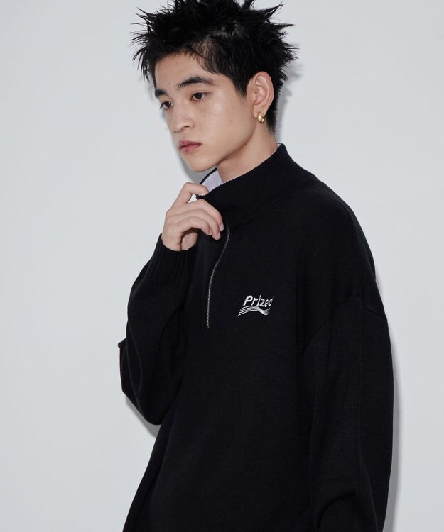 WEGO 【ユニセックス着用ITEM】ワンポイントハーフジッププルオーバー ブラック