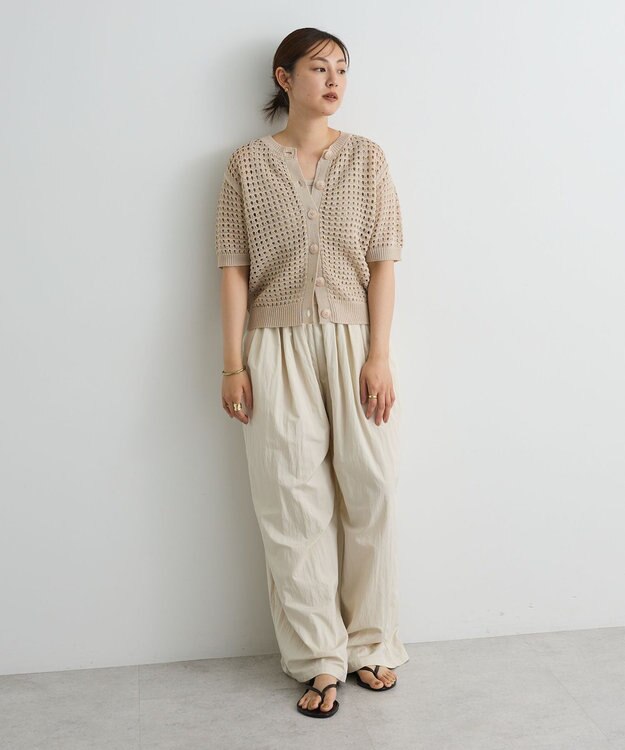 CRAFT STANDARD BOUTIQUE ハーフスリーブメッシュニットカーディガン Light Beige