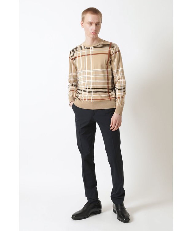 DAKS イノベーション チェック クルーネックセーター キャメル