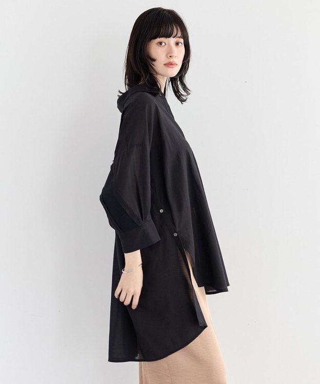 YECCA VECCA リブMIXシアーオーバーシャツ Black