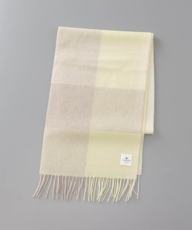 新品☆ランバン オン ブルー☆カシミヤ100% ブロックチェック マフラー　黄色 LANVIN en Bleu ランバン オン ブルー カシミヤ ブロック