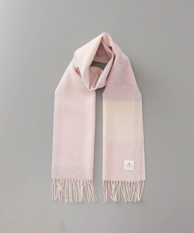 AURORA LANVIN en Bleu ランバン オン ブルー  ウール　チェック柄マフラー ペールピンク