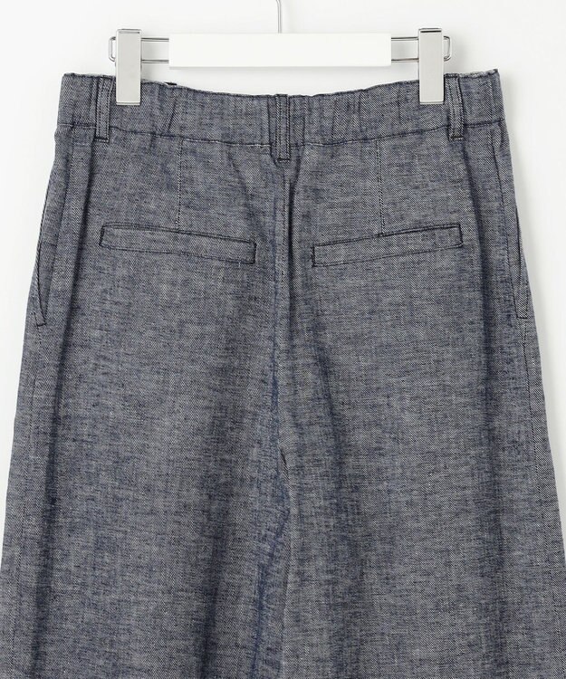 自由区 【洗える】コットンリネンシャンブレーワイドストレート パンツ インディゴ系