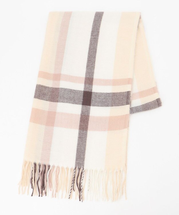 ANY SIS マルチチェック ストール ピンクベージュ系