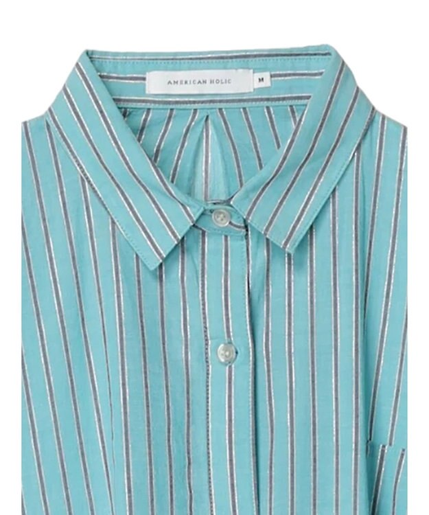 AMERICAN HOLIC 丈違いラメストライプワンピース Stripe Green