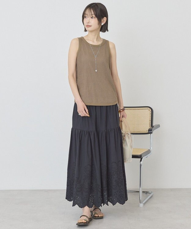 AMERICAN HOLIC アイレット刺繍ティアードスカート Black