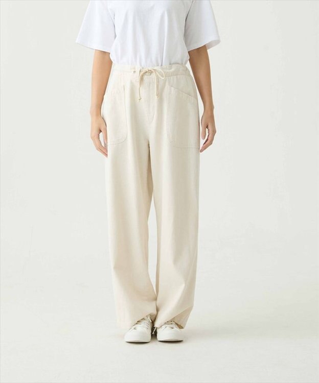 caqu color linen easy wide カラーコットンリネンウエストゴムワイドストレート ecru