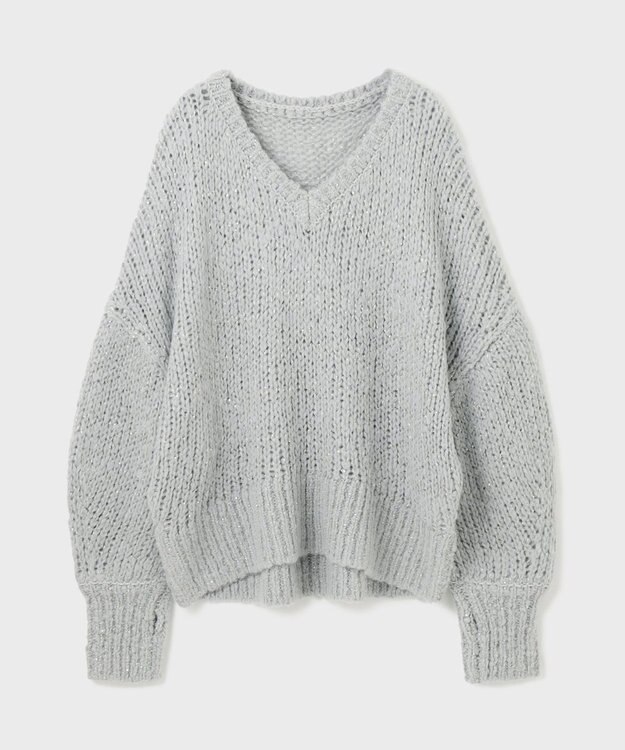 GRACE CONTINENTAL スパンコール畦ニットトップ グレー