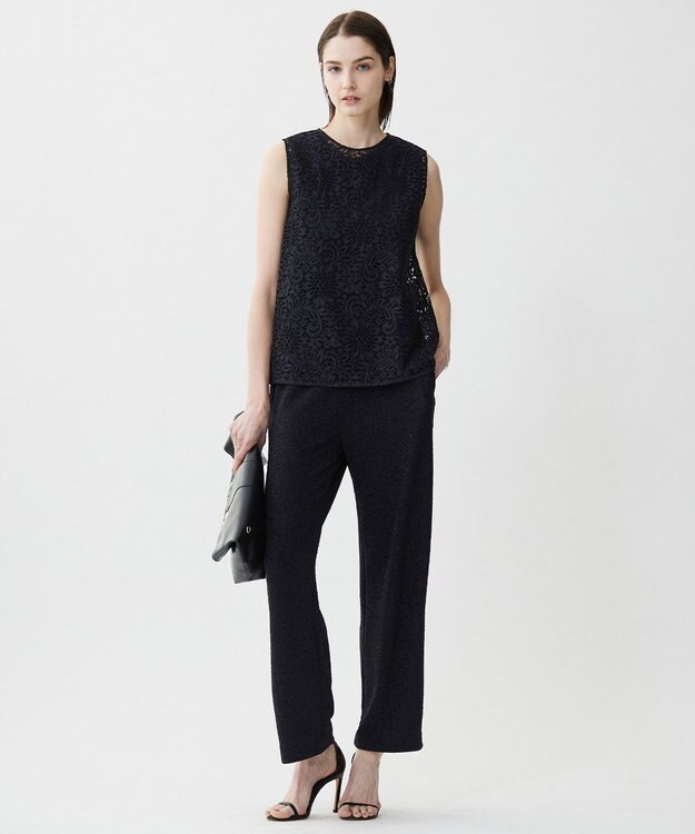 ICB L 【洗える】 シャイニーラメジャガード セミワイドパンツ ブラック系