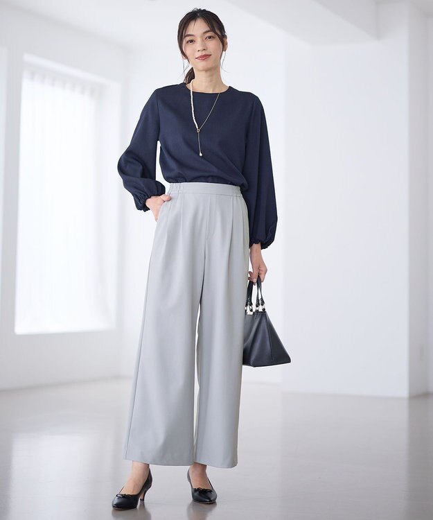 ANY イージーケアライトストレッチワイドパンツ ライトグレー