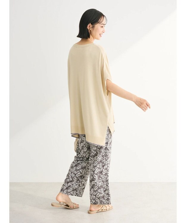 Green Parks 推しニット　裾ラインポンチョ型チュニック Gray Beige