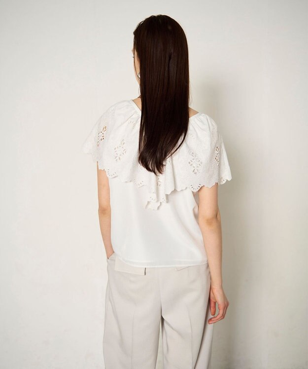 GRACE CONTINENTAL 刺繍ラッフルカラーノースリーブ トップ ホワイト