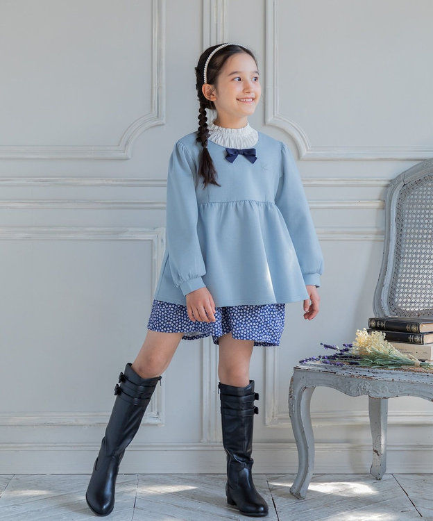 組曲 KIDS 【110-140㎝】ボウタイリボン トップス サックス系