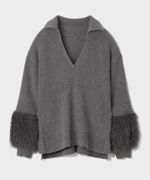 GRACE CONTINENTAL フェザースリーブニットトップ グレー