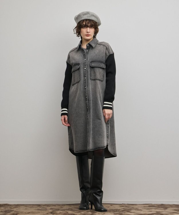 GRACE CONTINENTAL ニットスリーブデニムワンピース ブラック